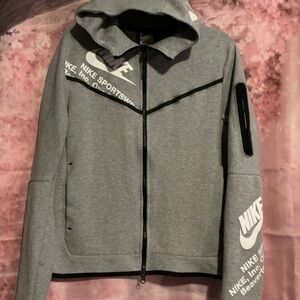 Nike Grey Full-Zip Hooded Jacket with White Logos